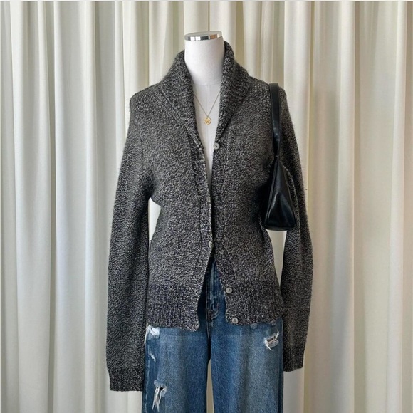 Neiman Marcus Sweaters - VTG NEIMAN MARCUS 100% Cashmere Shawl Collar Cardigan Dark Gray Marled Knit M.